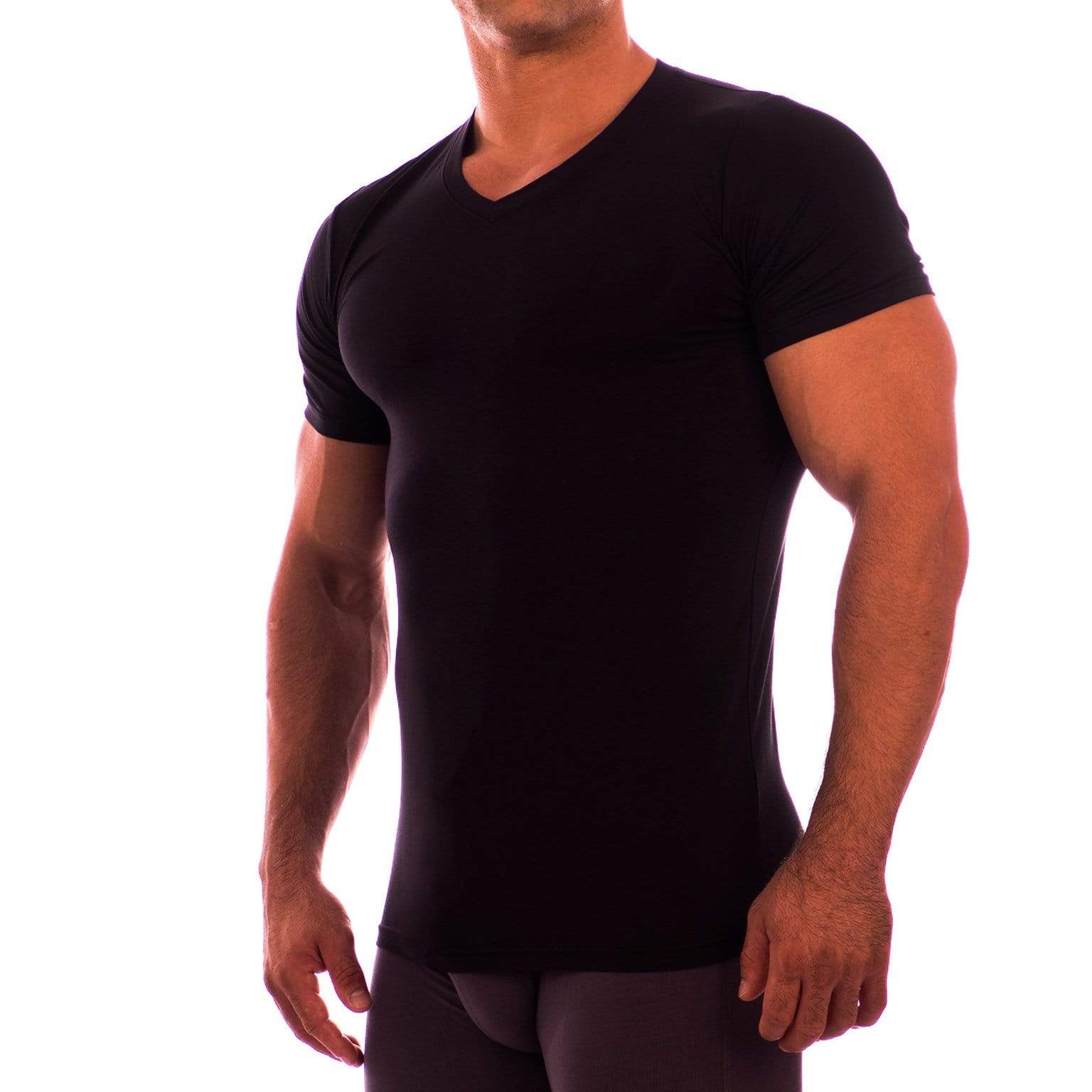 V Neck Short Sleeve Undershirt Obviously Apparel Black Small