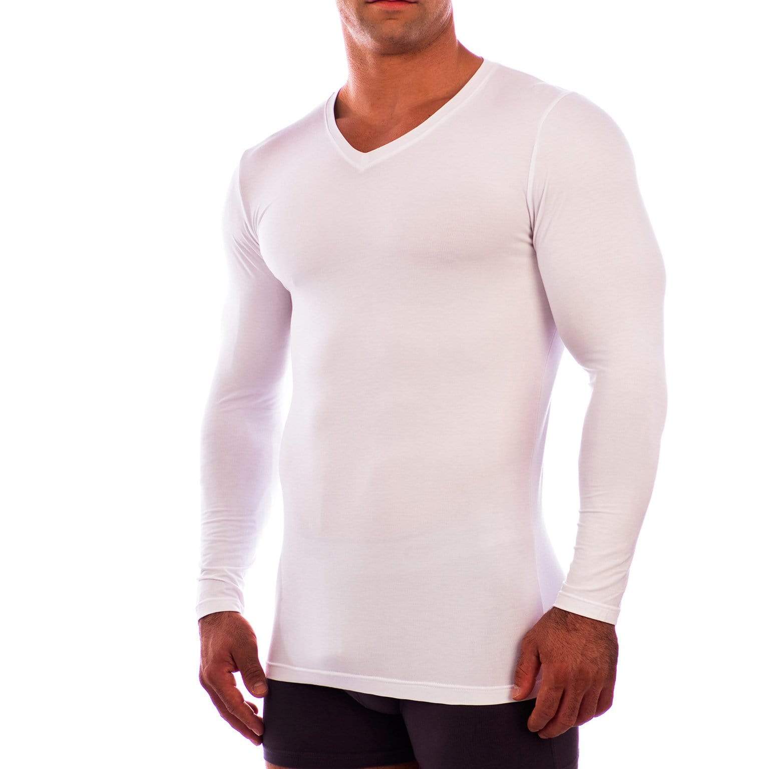 V Neck Long Sleeve Undershirt Obviously Apparel White Small