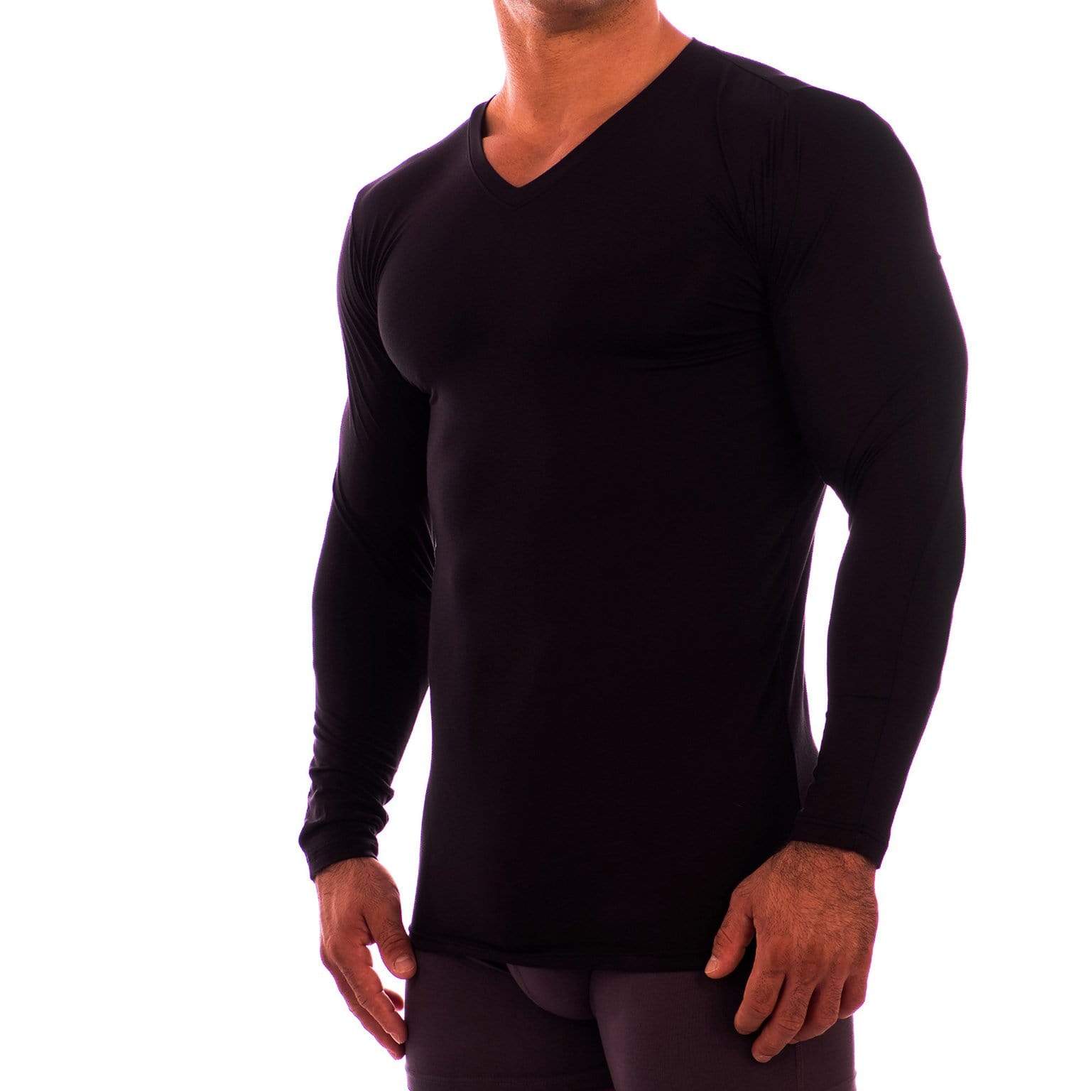 V Neck Long Sleeve Undershirt Obviously Apparel Black Small 