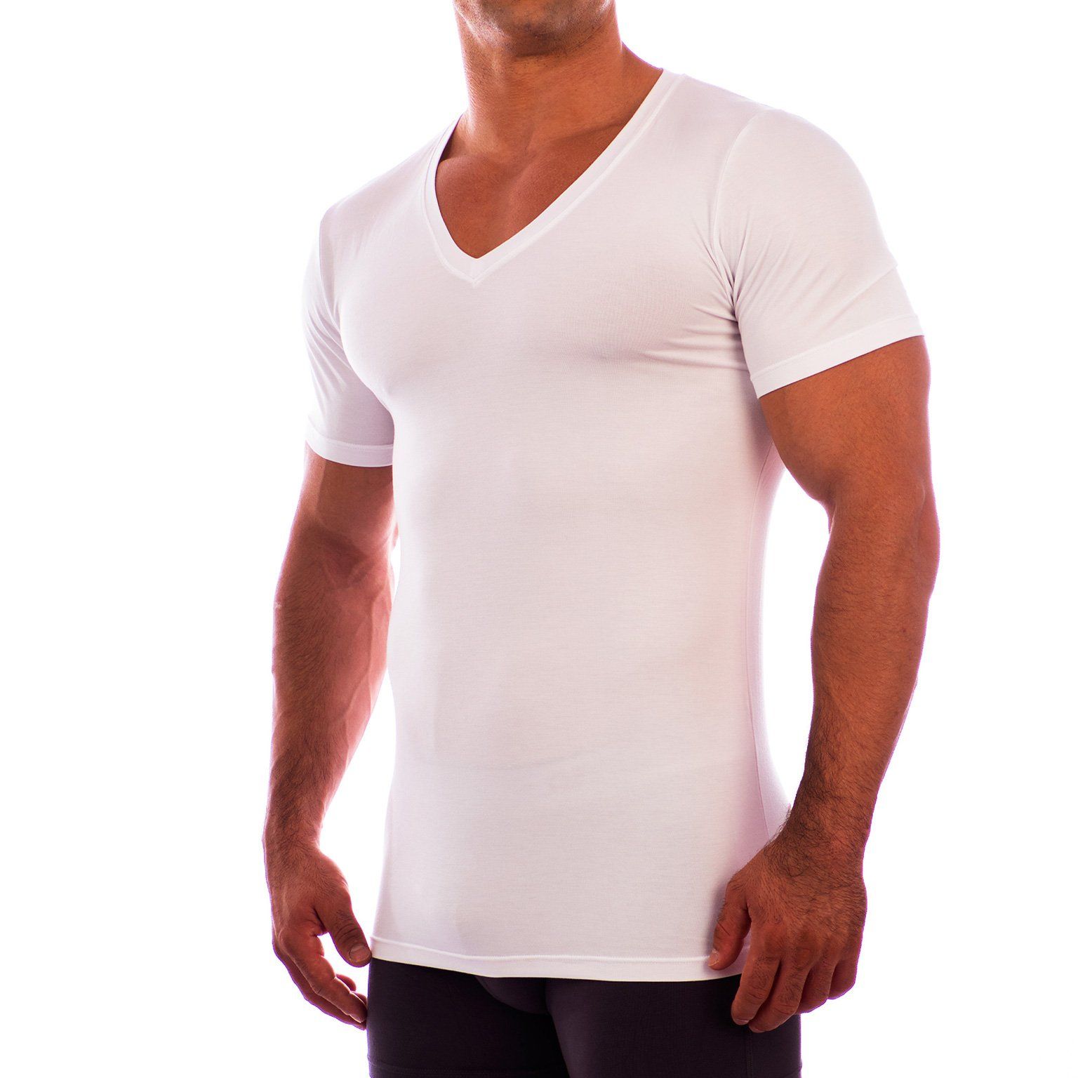 Deep V Neck Short Sleeve Undershirt Obviously Apparel White Small 