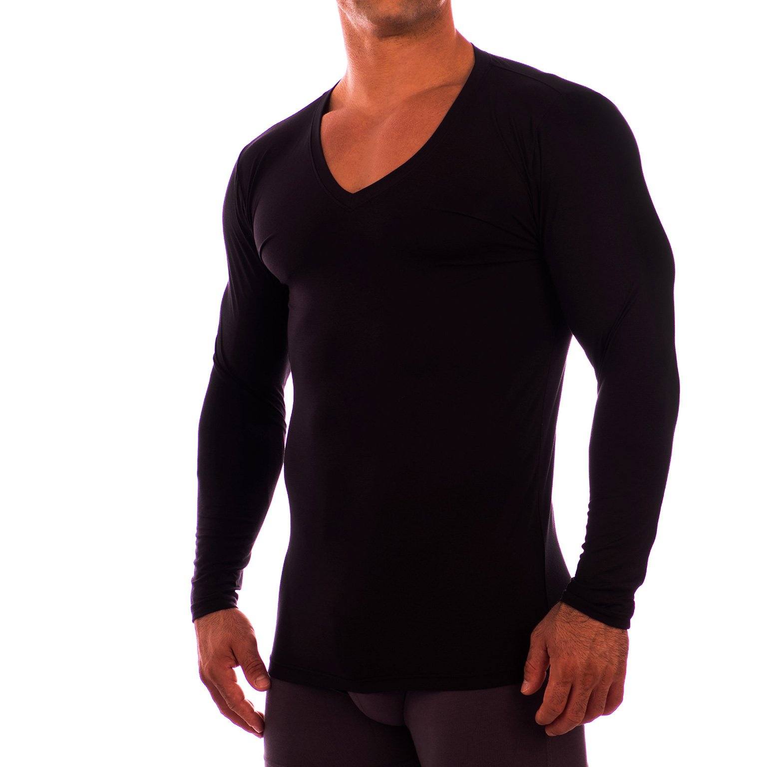 Deep V Neck Long Sleeve Undershirt Obviously Apparel Black Small 