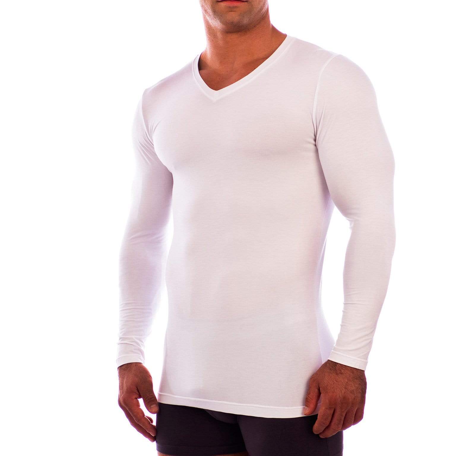 V Neck Long Sleeve Undershirt Obviously Apparel White Small 