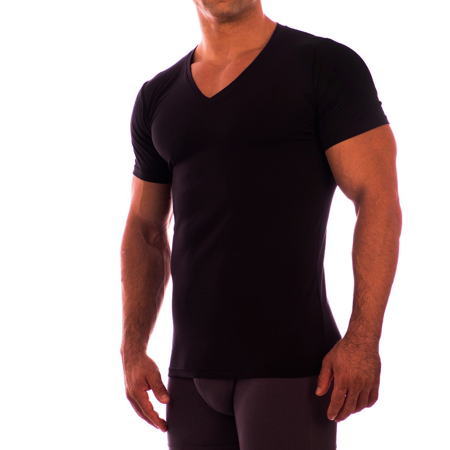 Deep V Neck Short Sleeve Undershirt Obviously Apparel Black Small 